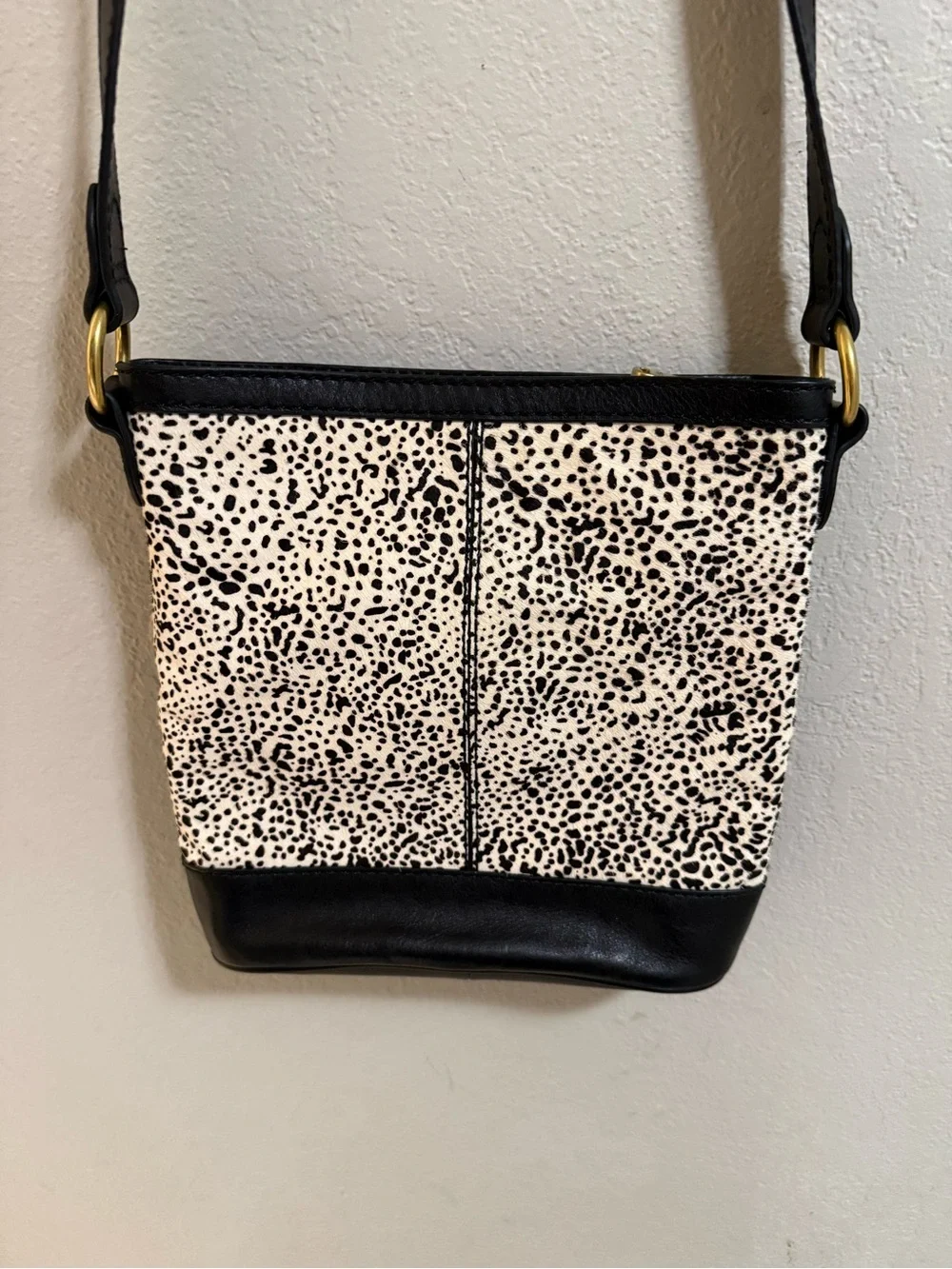 Fossil Haircalf Animal Print Crossbody Bag Black White Leather Purse